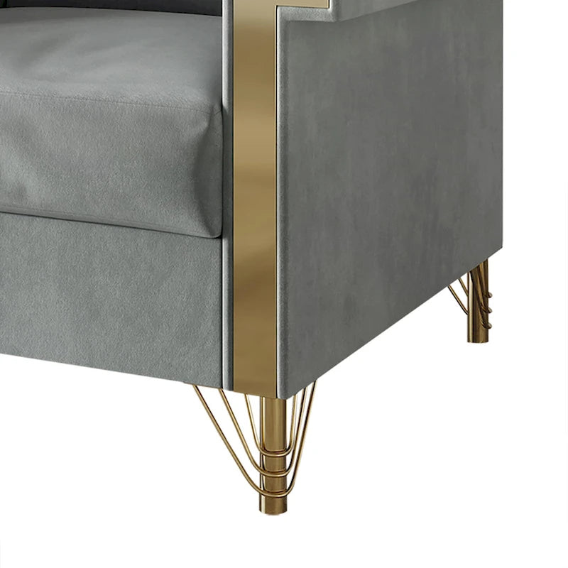Velvet Upholstered Arm Chair with Gold Metal Legs