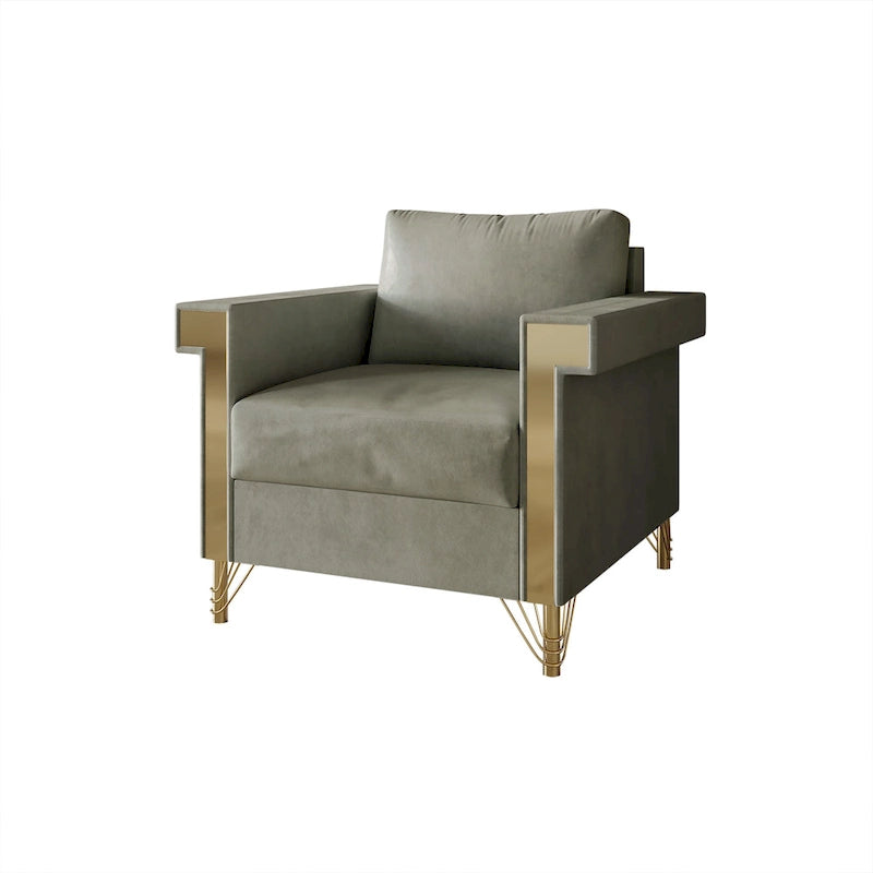Velvet Upholstered Arm Chair with Gold Metal Legs