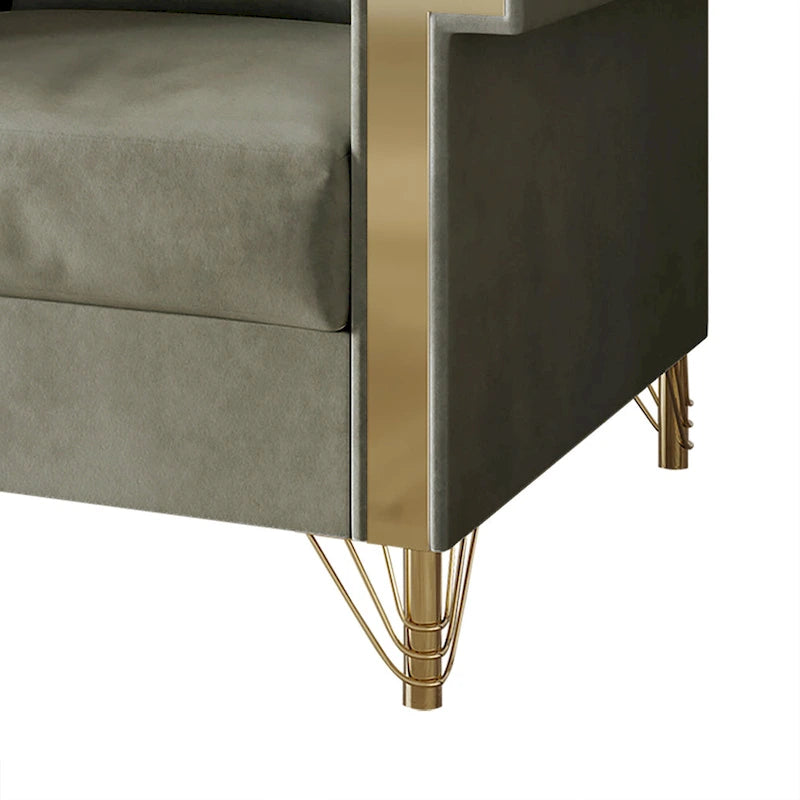 Velvet Upholstered Arm Chair with Gold Metal Legs
