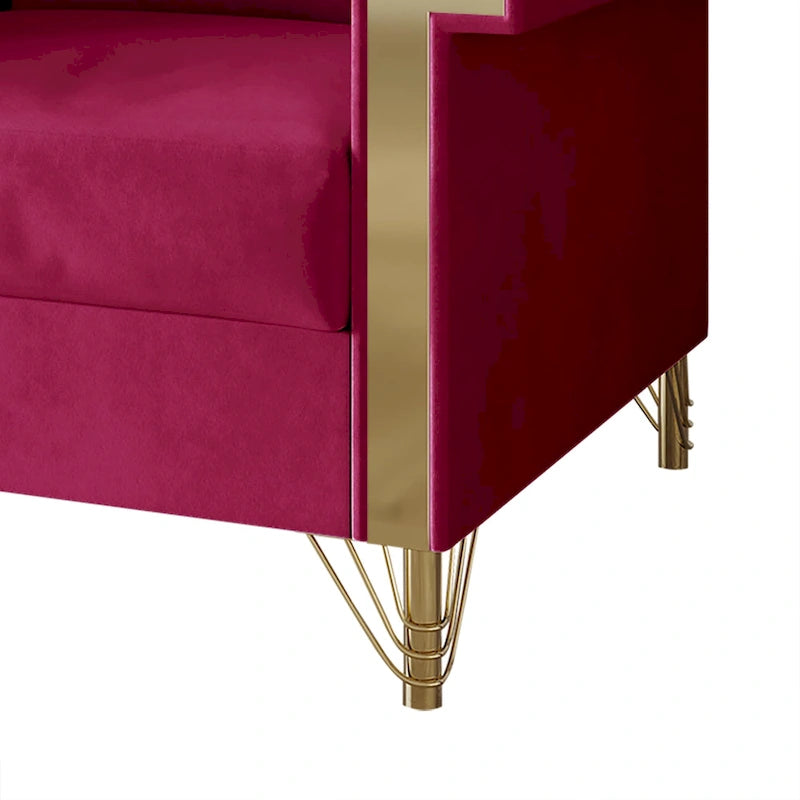 Velvet Upholstered Arm Chair with Gold Metal Legs