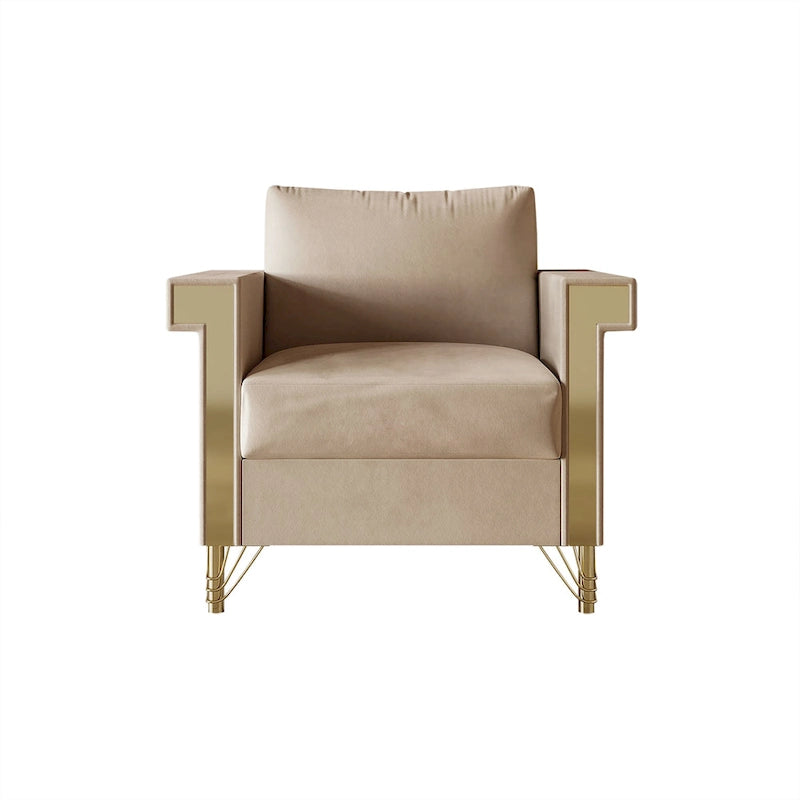 Velvet Upholstered Arm Chair with Gold Metal Legs