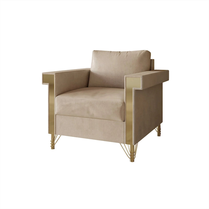 Velvet Upholstered Arm Chair with Gold Metal Legs