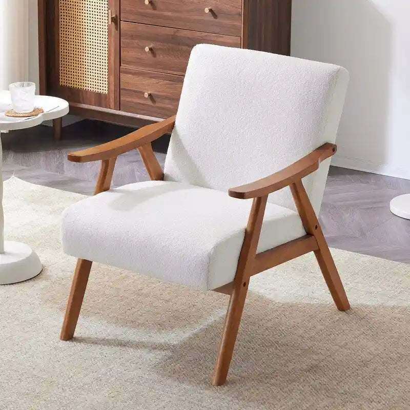 Mid-Century Retro Modern Upholstered Lounge Chair Fabric Accent Armchair Sturdy Wooden Frame