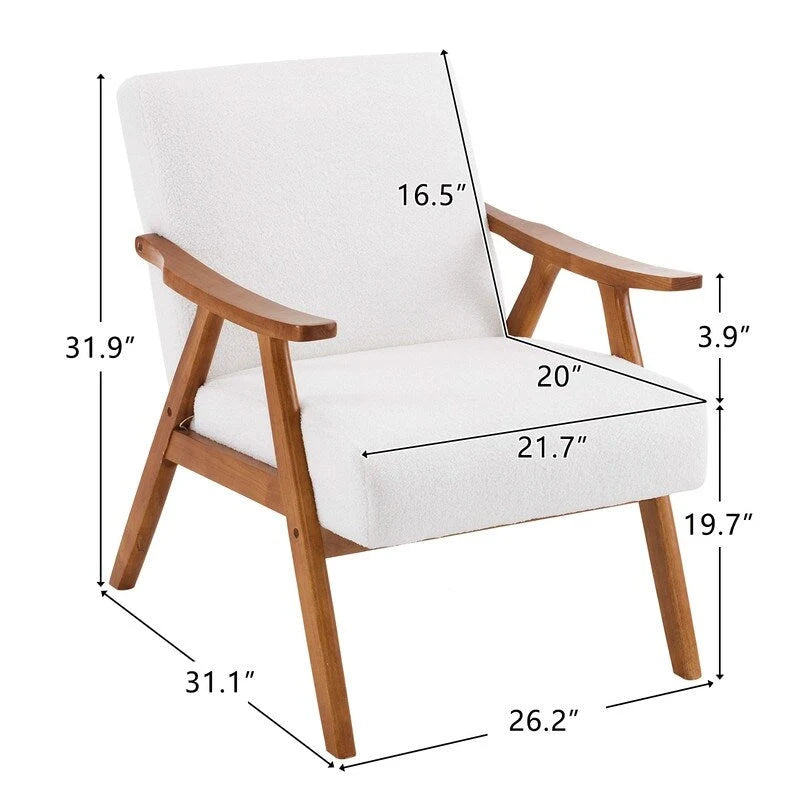 Mid-Century Retro Modern Upholstered Lounge Chair Fabric Accent Armchair Sturdy Wooden Frame