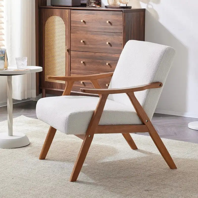 Mid-Century Retro Modern Upholstered Lounge Chair Fabric Accent Armchair Sturdy Wooden Frame