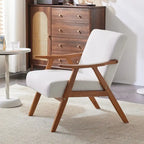 Mid-Century Retro Modern Upholstered Lounge Chair Fabric Accent Armchair Sturdy Wooden Frame