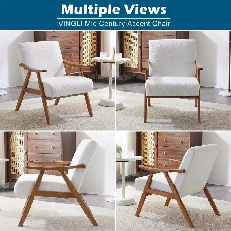 Mid-Century Retro Modern Upholstered Lounge Chair Fabric Accent Armchair Sturdy Wooden Frame