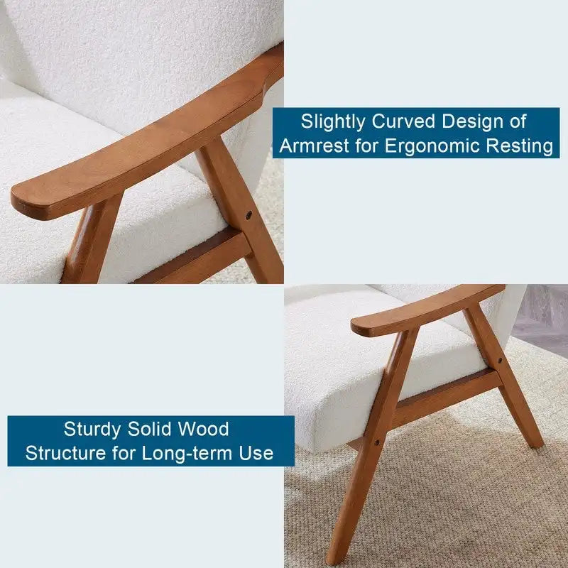 Mid-Century Retro Modern Upholstered Lounge Chair Fabric Accent Armchair Sturdy Wooden Frame
