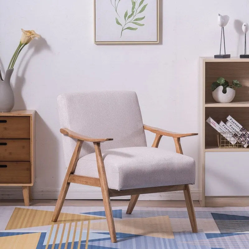 Mid-Century Retro Modern Upholstered Lounge Chair Fabric Accent Armchair Sturdy Wooden Frame