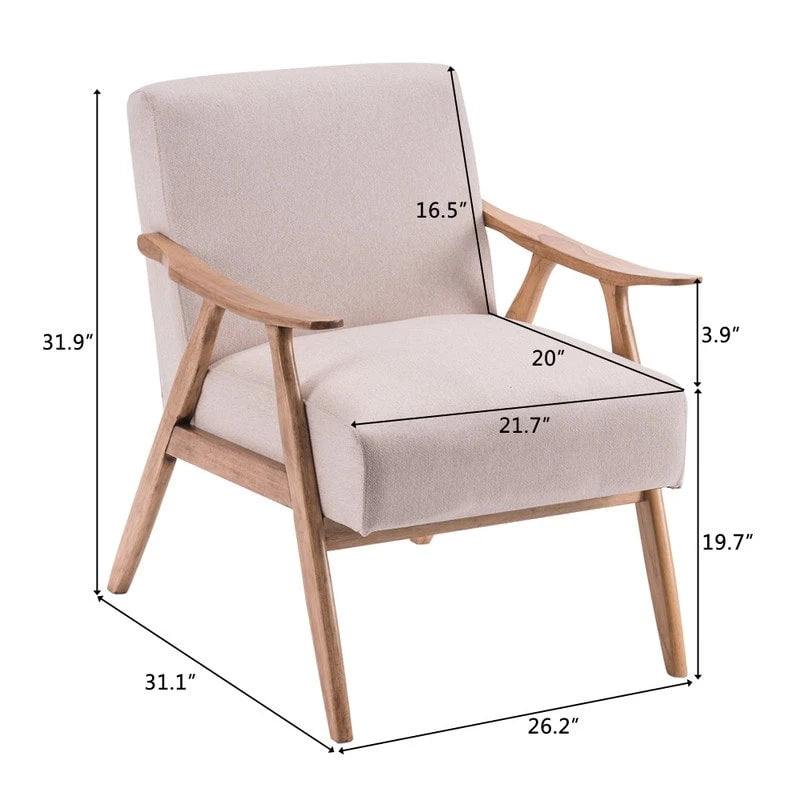 Mid-Century Retro Modern Upholstered Lounge Chair Fabric Accent Armchair Sturdy Wooden Frame