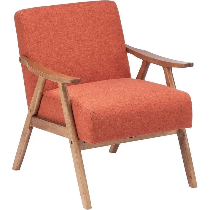 Mid-Century Retro Modern Upholstered Lounge Chair Fabric Accent Armchair Sturdy Wooden Frame