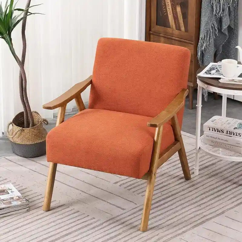Mid-Century Retro Modern Upholstered Lounge Chair Fabric Accent Armchair Sturdy Wooden Frame