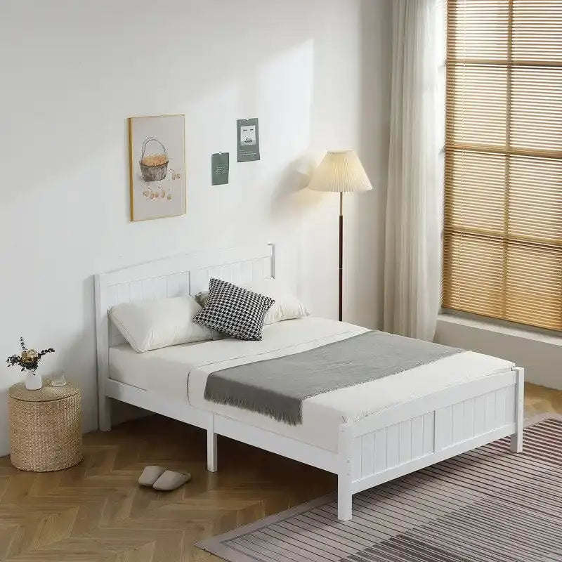Pine Wood Full Size Solid Slat Platform Bed Frame
