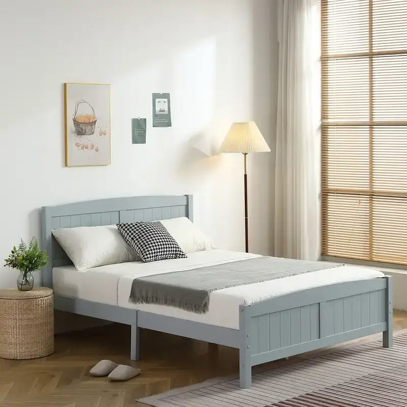 Pine Wood Full Size Solid Slat Platform Bed Frame