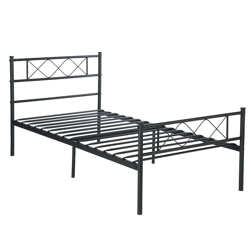 Metal Platform Bed Frame with Headboard and Under-Bed Storage