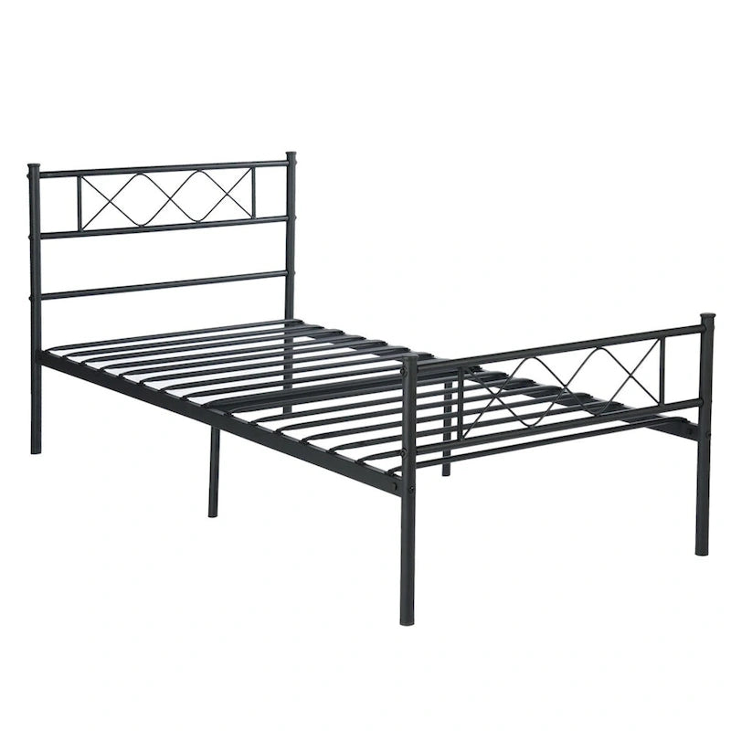 Metal Platform Bed Frame with Headboard and Under-Bed Storage