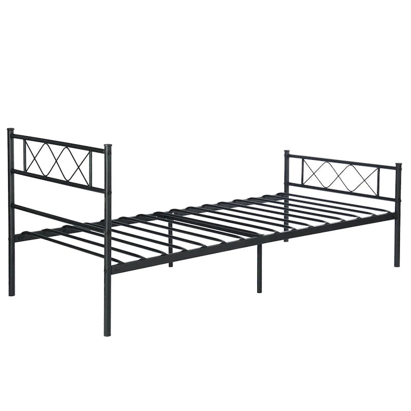 Metal Platform Bed Frame with Headboard and Under-Bed Storage
