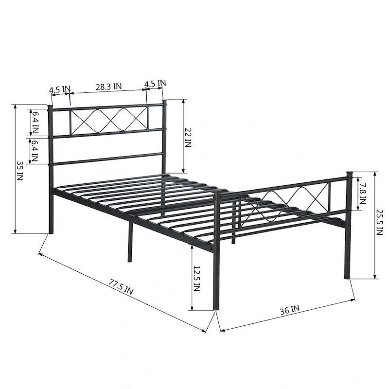 Metal Platform Bed Frame with Headboard and Under-Bed Storage