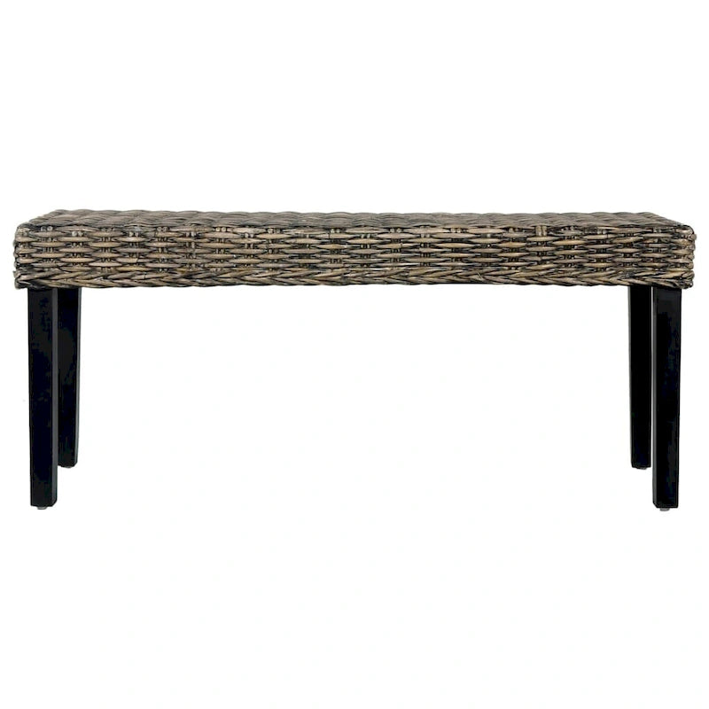 Black Natural Kubu Rattan Solid Mango Wood Bench 43 Inch