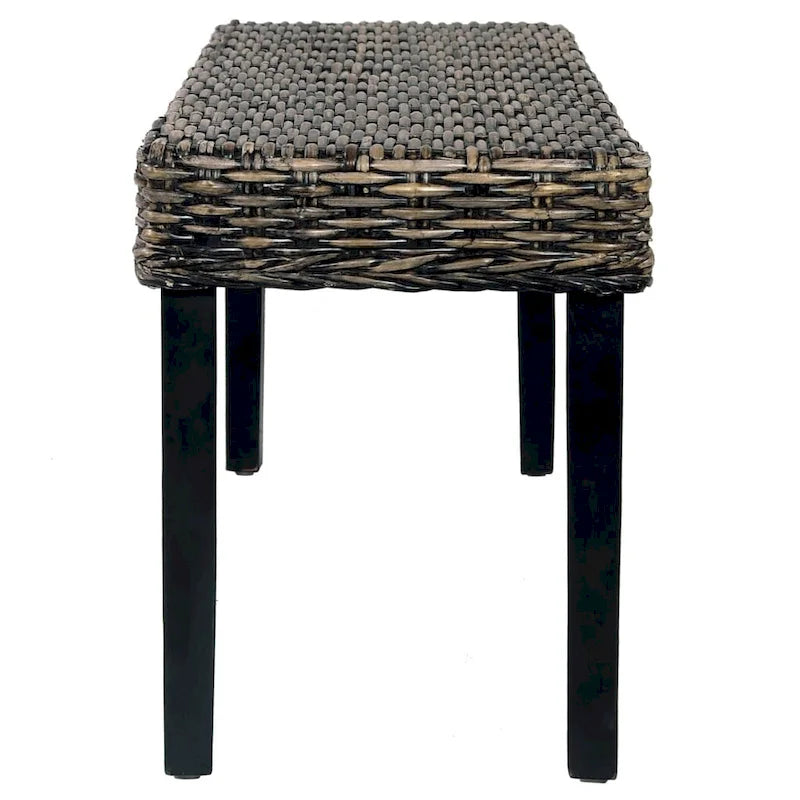 Black Natural Kubu Rattan Solid Mango Wood Bench 43 Inch