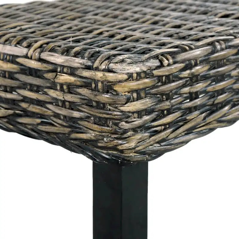 Black Natural Kubu Rattan Solid Mango Wood Bench 43 Inch