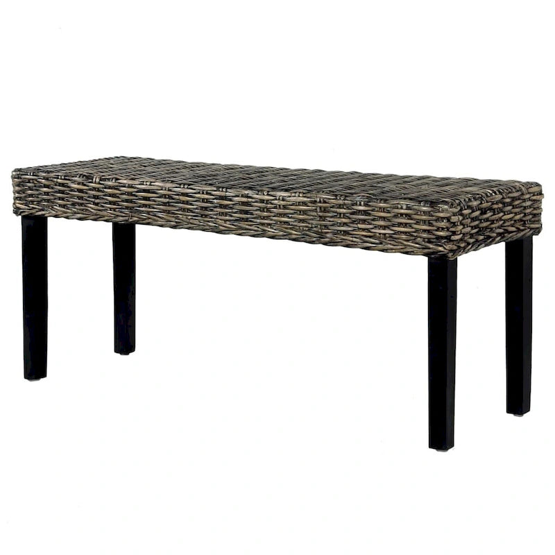 Banc noir en rotin kubu naturel et bois massif de manguier de 43 pouces