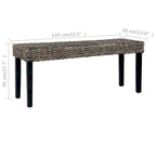 Banc noir en rotin kubu naturel et bois massif de manguier de 43 pouces