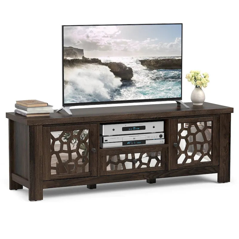 55 Inch Retro TV Stand Media Entertainment Center with Mirror Doors