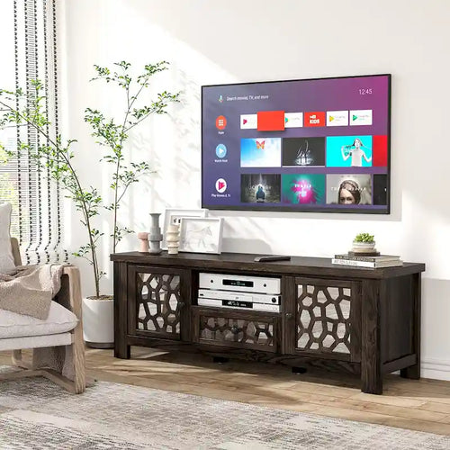 55-Zoll-Retro-TV-Ständer und Mediencenter mit Spiegeltüren