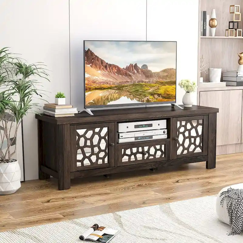 55 Inch Retro TV Stand Media Entertainment Center with Mirror Doors