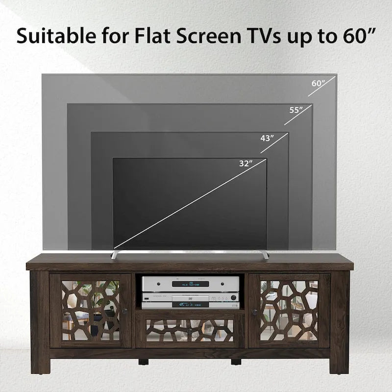 55-Zoll-Retro-TV-Ständer und Mediencenter mit Spiegeltüren