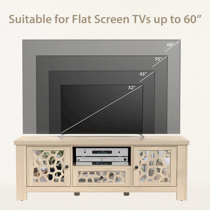55-Zoll-Retro-TV-Ständer und Mediencenter mit Spiegeltüren