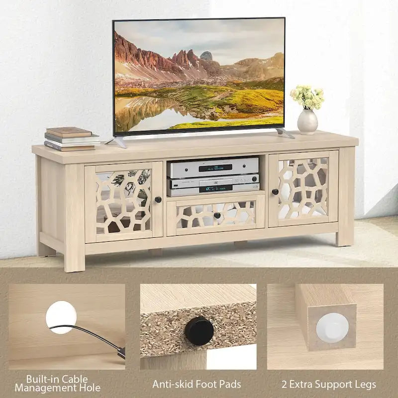 55-Zoll-Retro-TV-Ständer und Mediencenter mit Spiegeltüren
