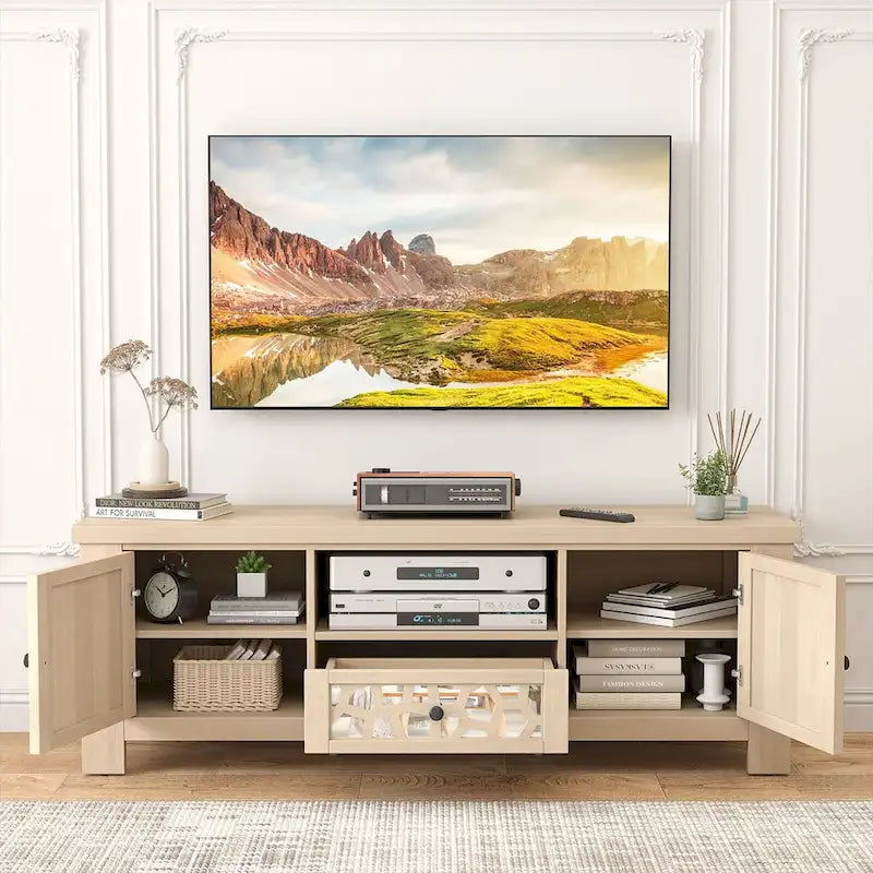 55-Zoll-Retro-TV-Ständer und Mediencenter mit Spiegeltüren