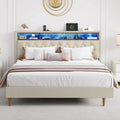 Moasis King Upholstered Headboard Bed Frame with LED
