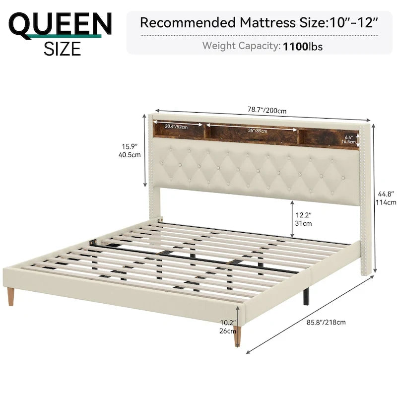 Velvet Tufted Upholstered Queen Bed Frame with Wingback Headboard