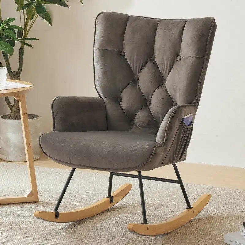 Upholstered Nursery Glider Rocking Chair with High Tufted Backrest