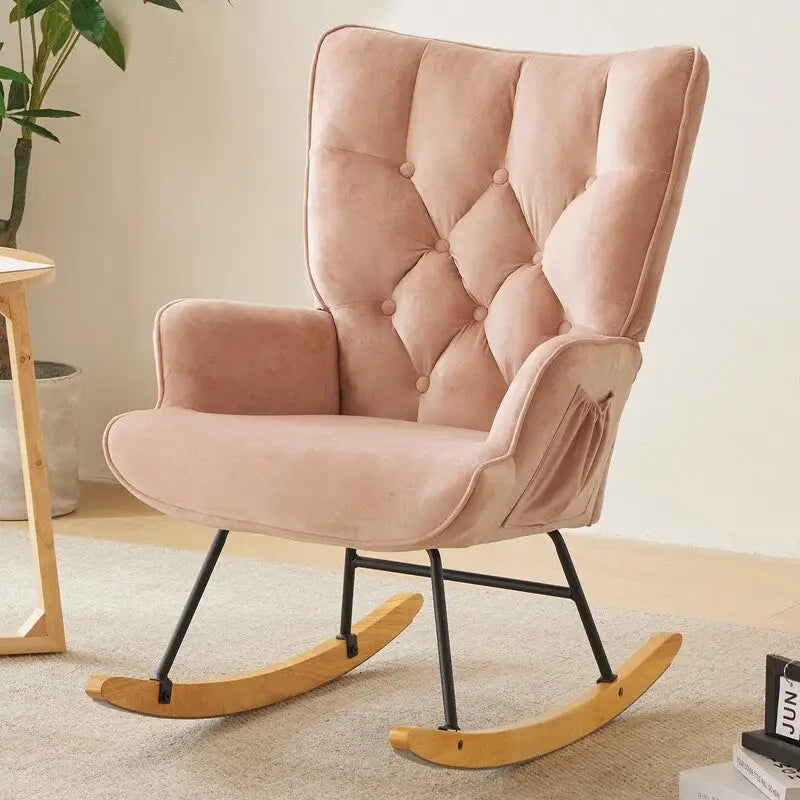 Upholstered Nursery Glider Rocking Chair with High Tufted Backrest