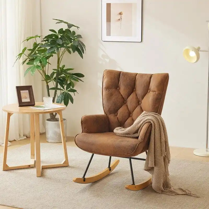 Upholstered Nursery Glider Rocking Chair with High Tufted Backrest