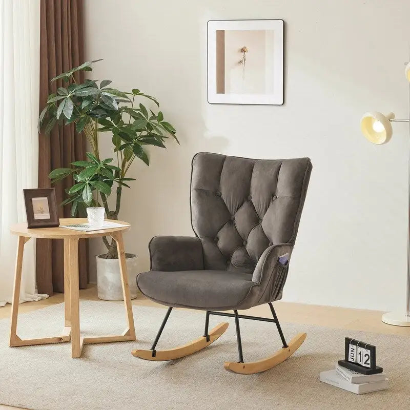 Upholstered Nursery Glider Rocking Chair with High Tufted Backrest