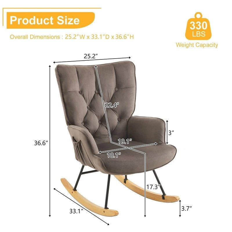Upholstered Nursery Glider Rocking Chair with High Tufted Backrest