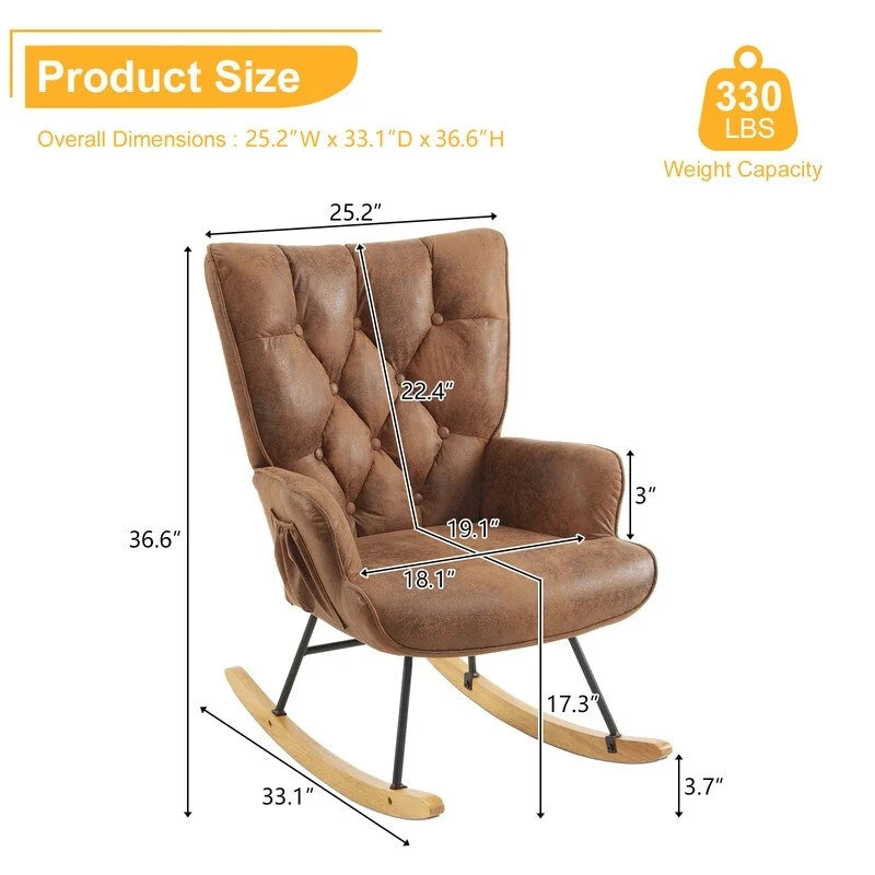Upholstered Nursery Glider Rocking Chair with High Tufted Backrest
