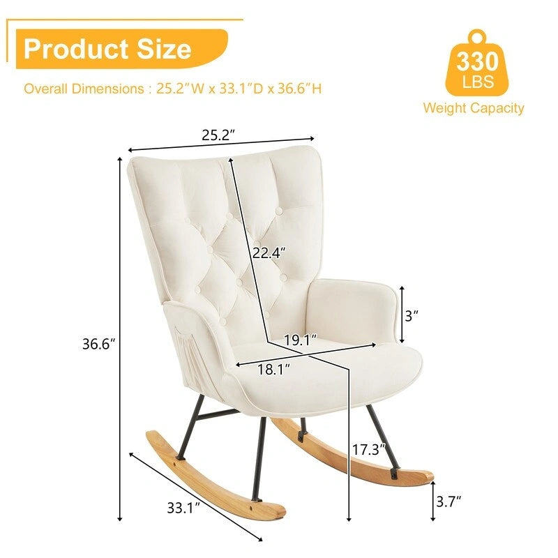 Upholstered Nursery Glider Rocking Chair with High Tufted Backrest