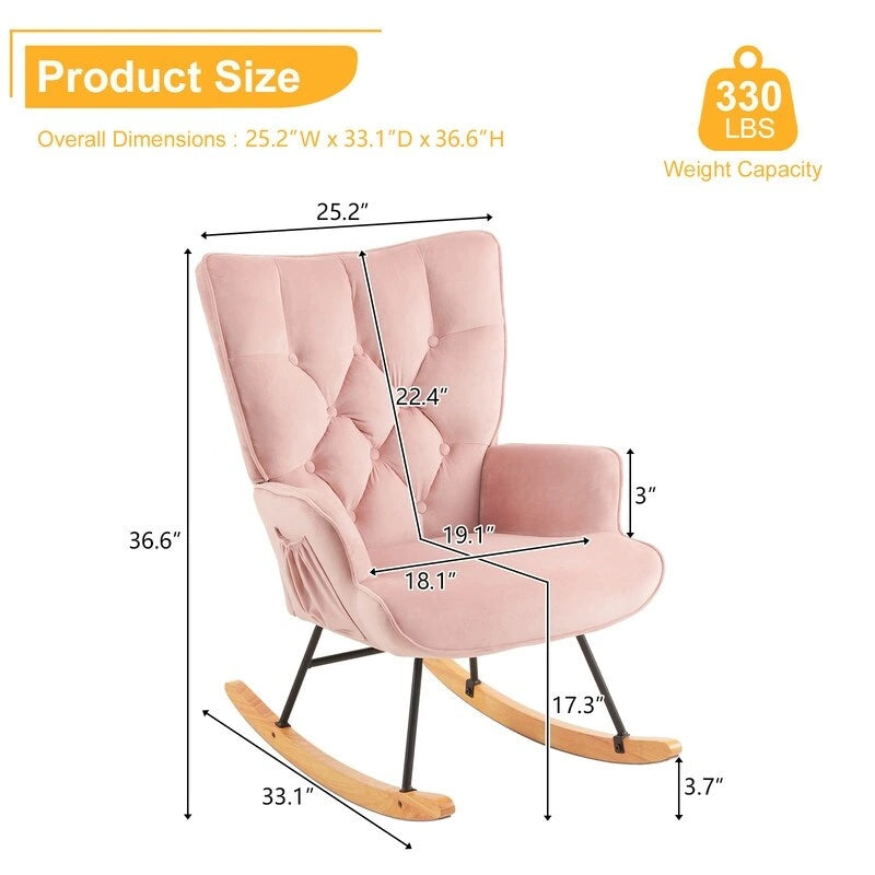 Upholstered Nursery Glider Rocking Chair with High Tufted Backrest