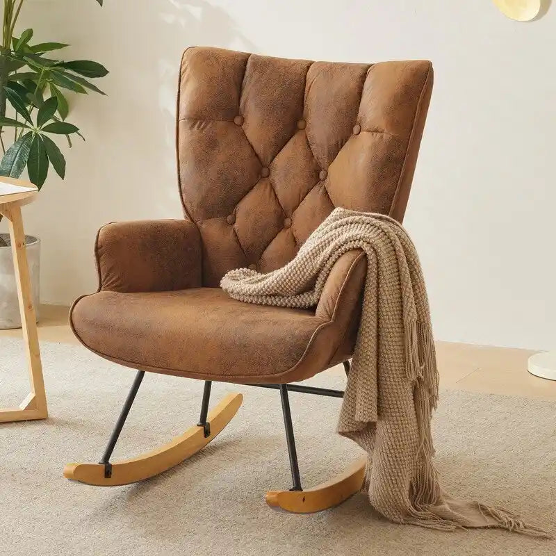Upholstered Nursery Glider Rocking Chair with High Tufted Backrest