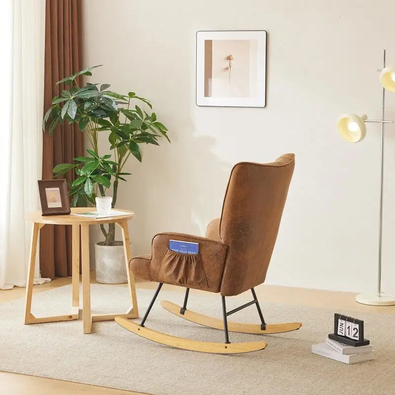 Upholstered Nursery Glider Rocking Chair with High Tufted Backrest