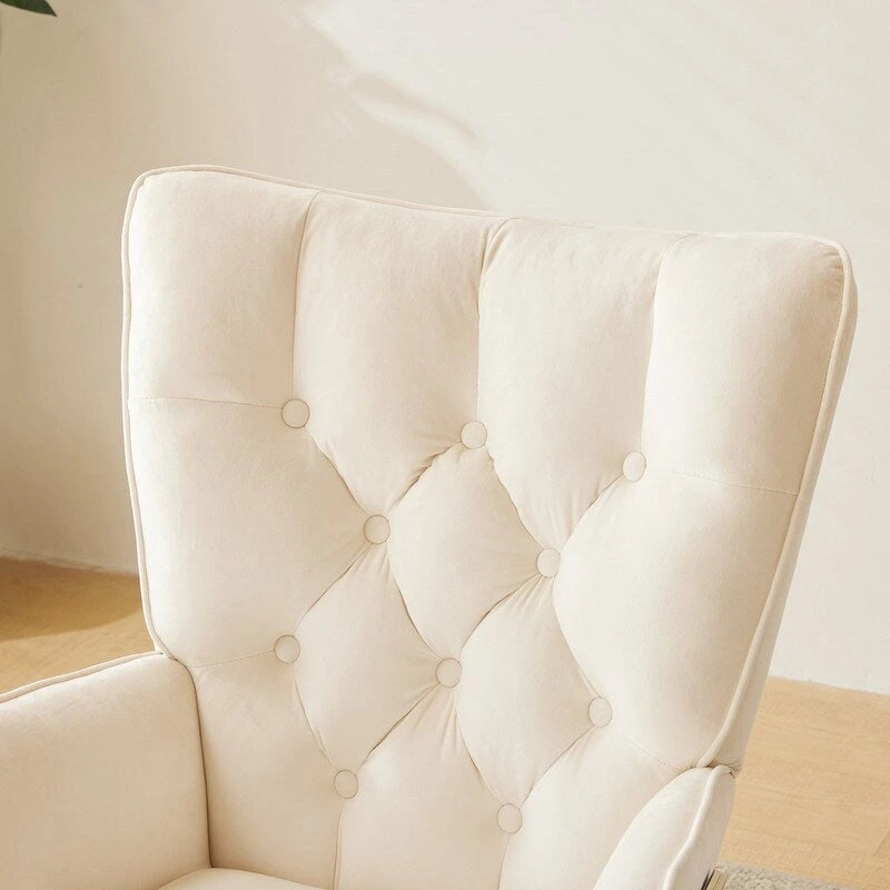 Upholstered Nursery Glider Rocking Chair with High Tufted Backrest