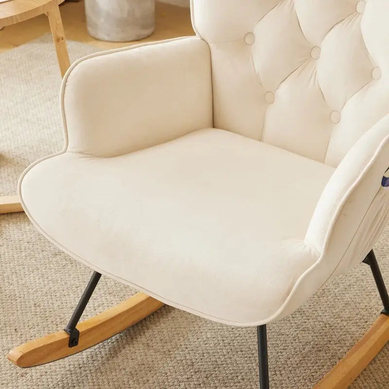 Upholstered Nursery Glider Rocking Chair with High Tufted Backrest
