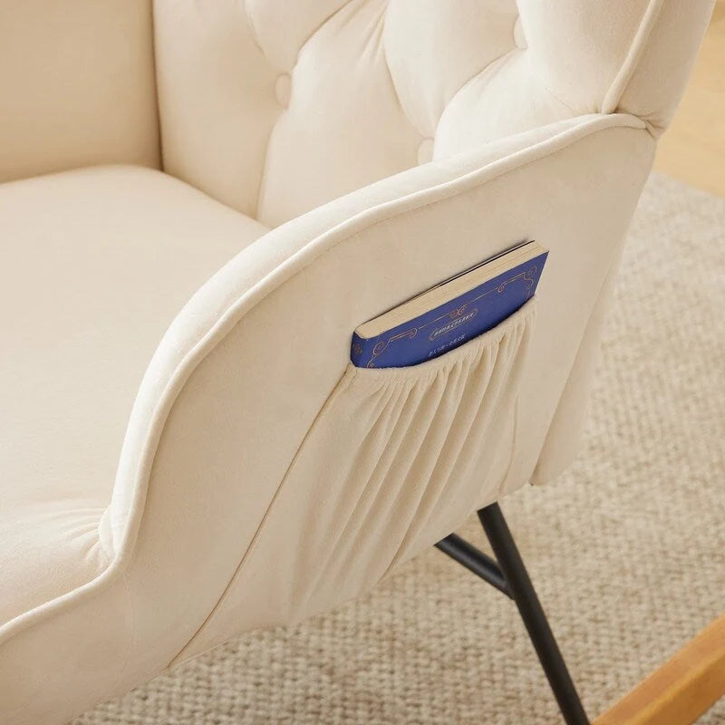 Upholstered Nursery Glider Rocking Chair with High Tufted Backrest