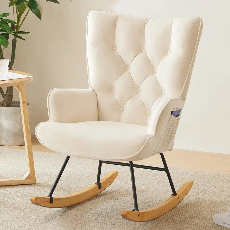 Upholstered Nursery Glider Rocking Chair with High Tufted Backrest